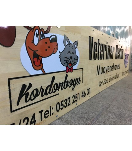 Veteriner Hekim Ahşap Oyma Tabela