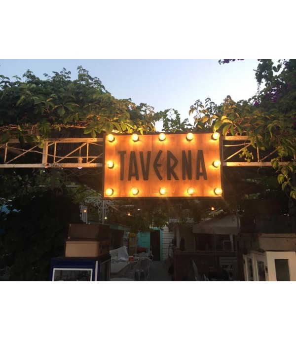 Nispet Taverna Datça Işıklı(Ampul) ahşap Tabela