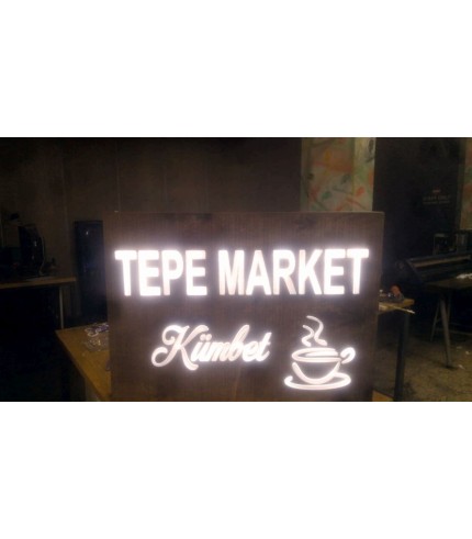 Tepe Market Çift Taraflı Işıklı Ahşap Tabela