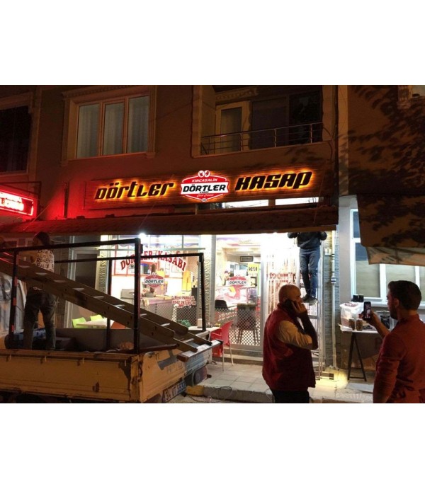 Dörtler Kasap Tekirdağ Ahşap Işıklı Kesme Harf Tabela