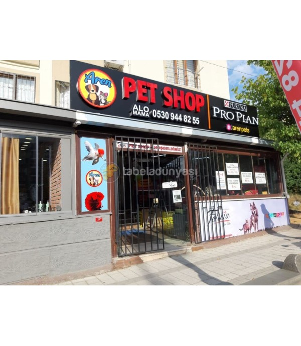 Aren Pet Shop Işıklı Kutu Harf Tabela