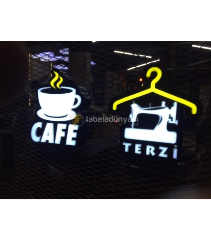 Cafe Ve Terzi  3D Led Tabela (Neon Etkili Tabela)
