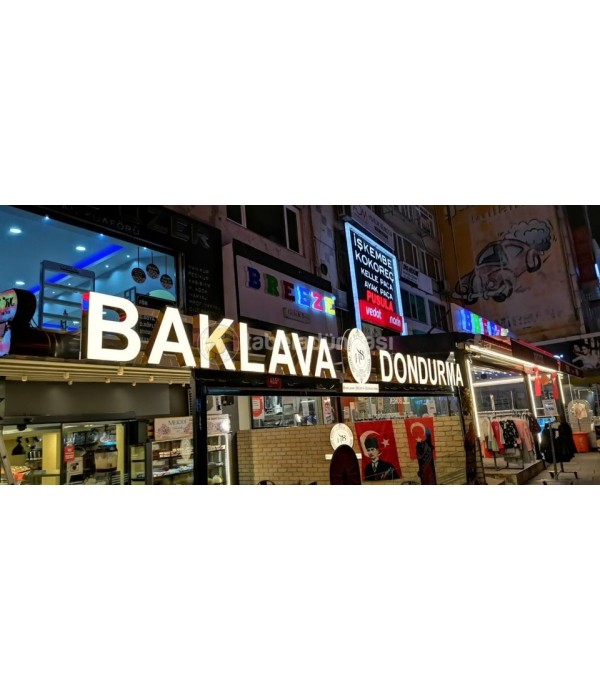 Hacıbey Baklava Börek Gold Krom Işıklı Kutu Harf