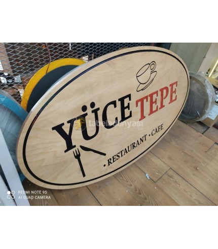 Yüce Tepe Restaurant cafe ahşap tabela