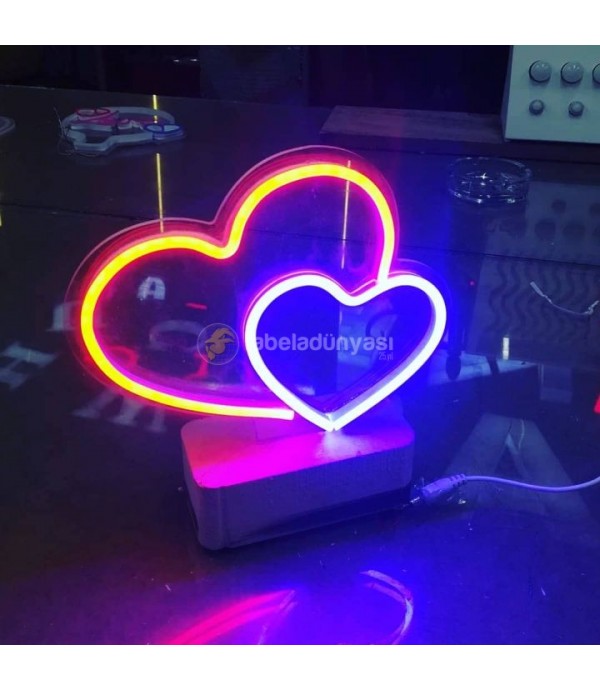 Sevgililer günü Çift kalp Neon Hortum Led Tabela