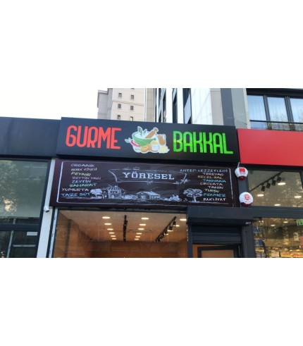 Işıklı dekupe bakkal tabelası