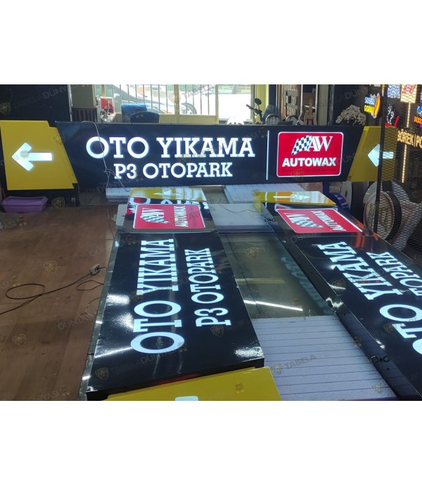 Oto yıkama ışıklı alın tabelası