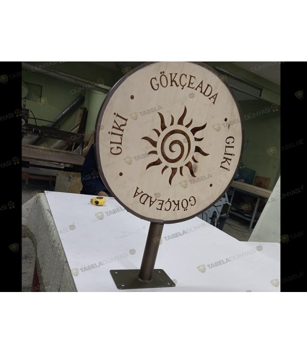 Gökçeada çift taraflı ahşap daire tabela