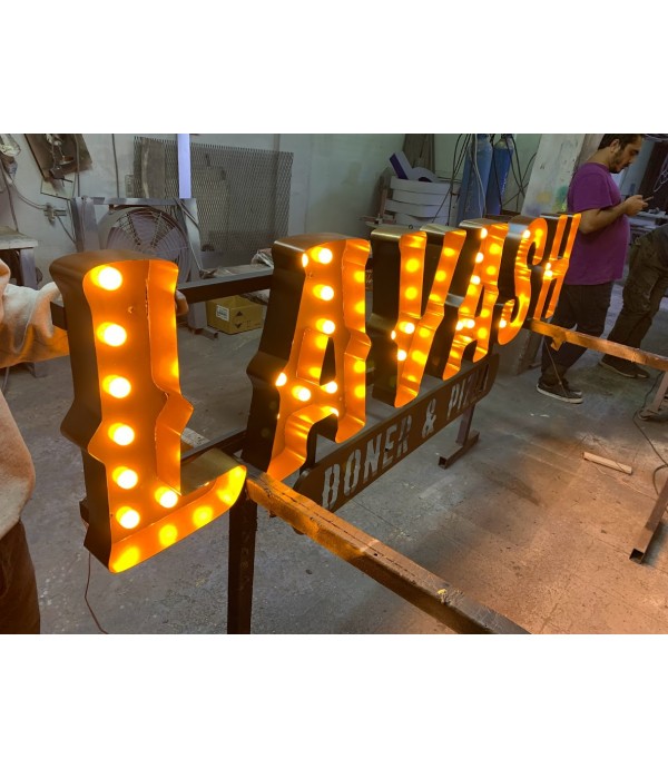 Makedonya Restaurant Eskitme Ampul Harf Tabela