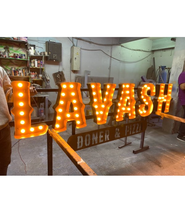 Makedonya Restaurant Eskitme Ampul Harf Tabela