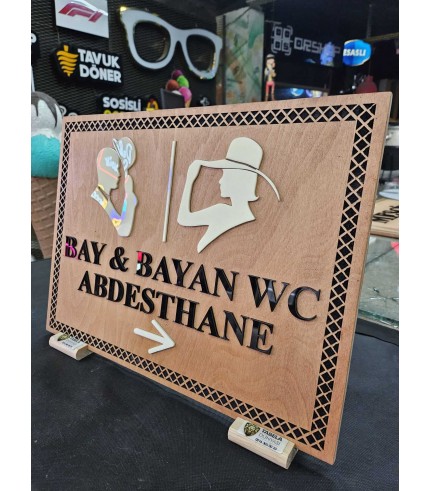 Bay & Bayan WC Ahşap Yönlendirme Tabelası