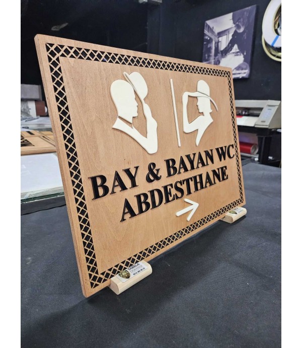 Bay & Bayan WC Ahşap Yönlendirme Tabelası