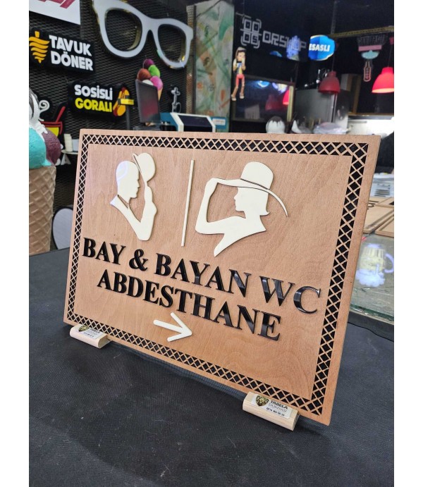 Bay & Bayan WC Ahşap Yönlendirme Tabelası