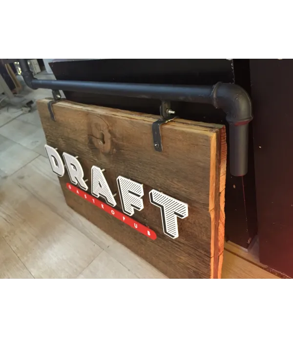 Draft gastropub eskitme ahşap tabela