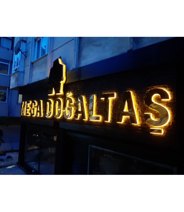 Mega Doğaltaş Gold Krom Işıklı Kutu Harf Tabela 
