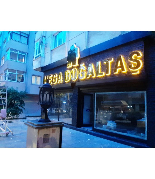 Mega Doğaltaş Gold Krom Işıklı Kutu Harf Tabela 