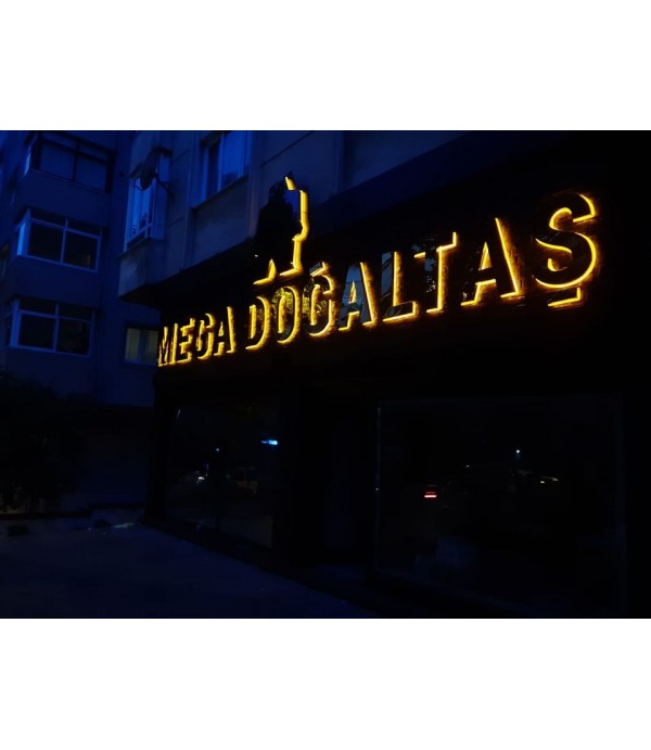 Mega Doğaltaş Gold Krom Işıklı Kutu Harf Tabela 