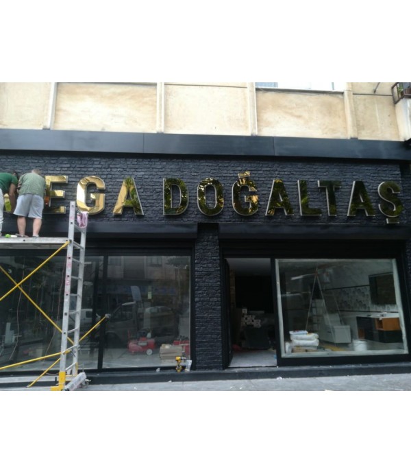 Mega Doğaltaş Gold Krom Işıklı Kutu Harf Tabela 