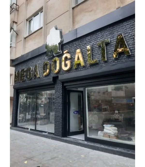 Mega Doğaltaş Gold Krom Işıklı Kutu Harf Tabela 