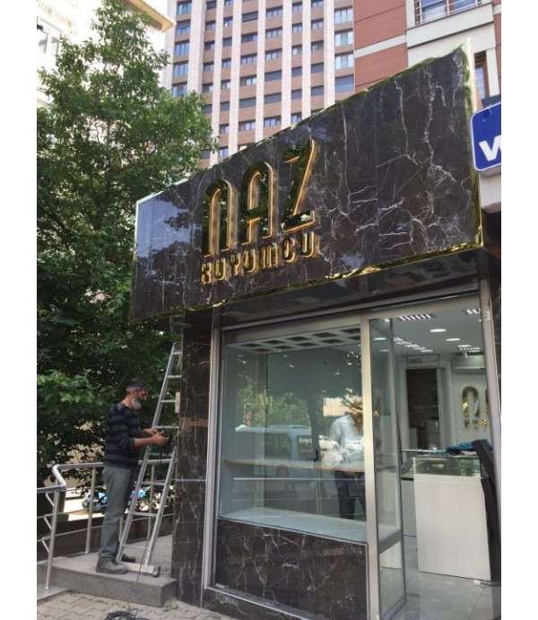 Naz Kuyumcu Erenköy Parlak Gold Krom Işıklı Kutu Harf Tabela 