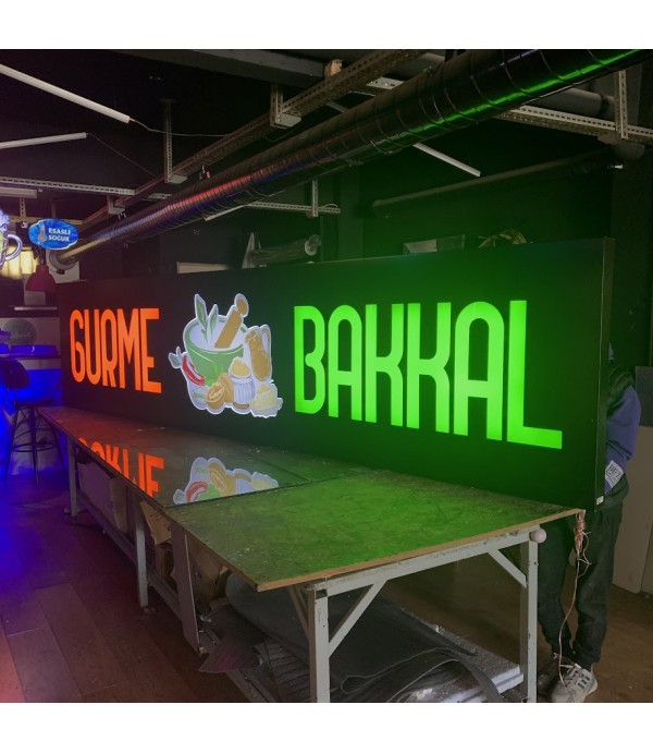 Işıklı dekupe bakkal tabelası