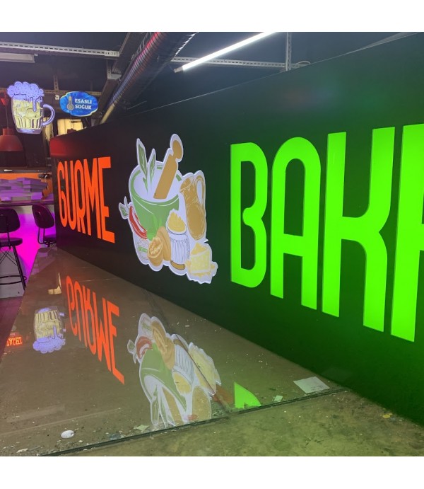 Işıklı dekupe bakkal tabelası