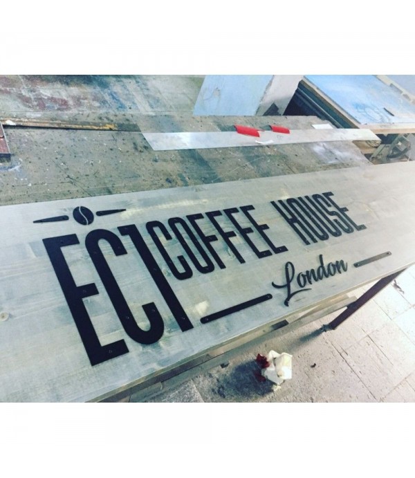 EC1 Coffee House London Ahşap Tabela