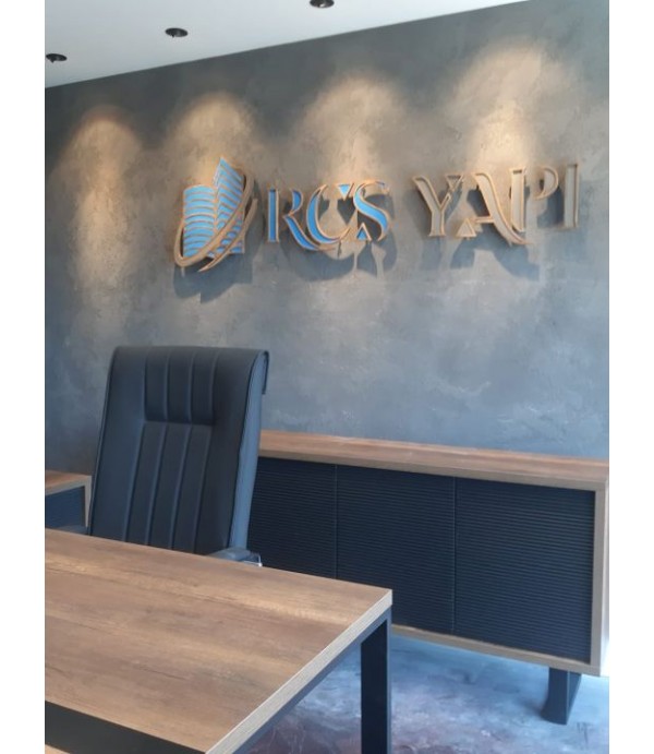 RCS Yapı banko arkası ahşap tabela