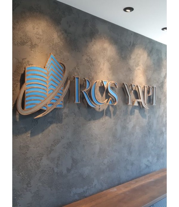 RCS Yapı banko arkası ahşap tabela