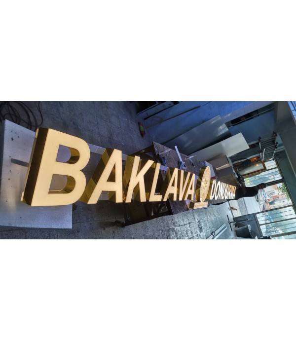 Hacıbey Baklava Börek Gold Krom Işıklı Kutu Harf