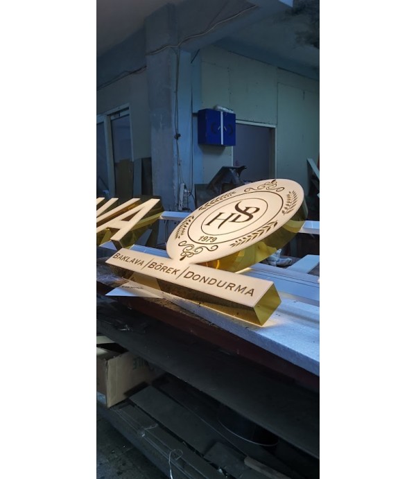 Hacıbey Baklava Börek Gold Krom Işıklı Kutu Harf