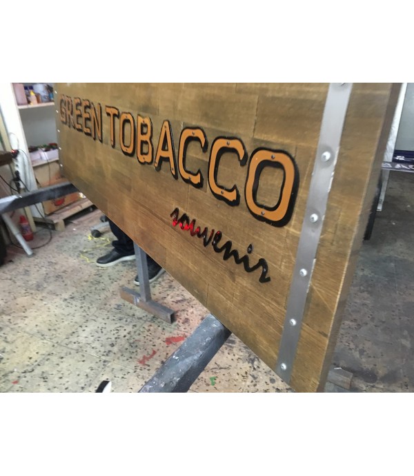 Green Tobacco Maltepe Metal Harf Ahşap Tabela