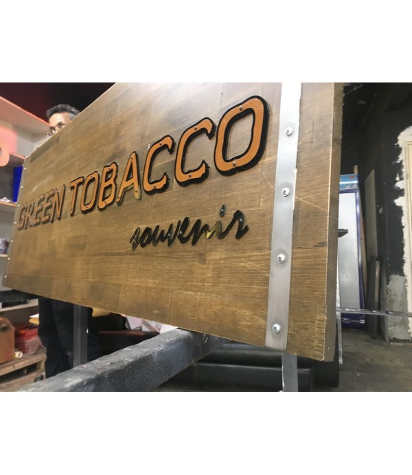 Green Tobacco Maltepe Metal Harf Ahşap Tabela
