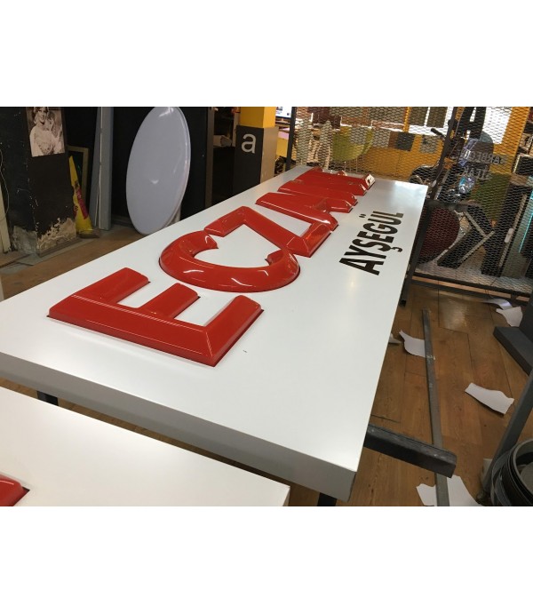 Ayşegül Eczanesi Kübik Kabartma Harf Eczane Tabelası