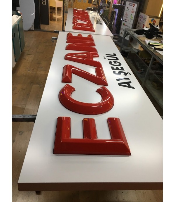 Ayşegül Eczanesi Kübik Kabartma Harf Eczane Tabelası