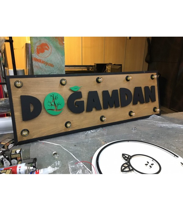 Doğamdan Işıklı(Ampul) ahşap Tabela