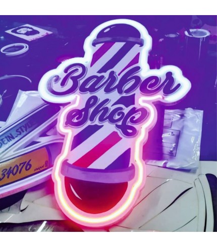 Almanya Barbershop neon hortum logo