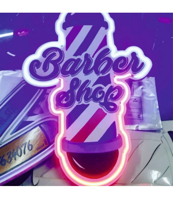 Almanya Barbershop neon hortum logo