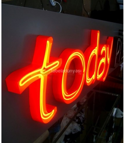 Today Ters tava çift sıra neon kutu harf