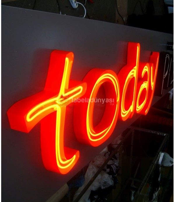 Today Ters tava çift sıra neon kutu harf