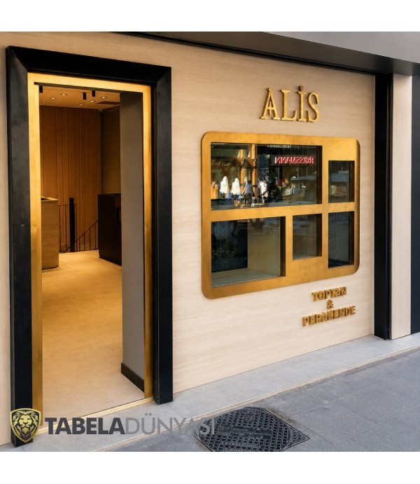 Alis Kuyumcu Işıksız Satine Gold Kutu Harf Tabela