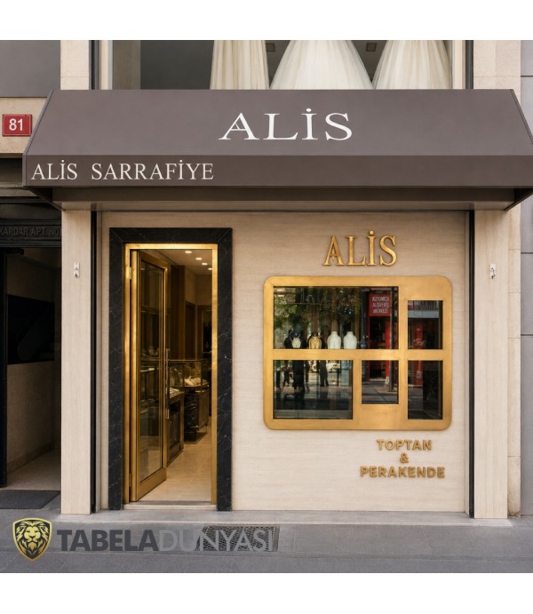 Alis Kuyumcu Işıksız Satine Gold Kutu Harf Tabela