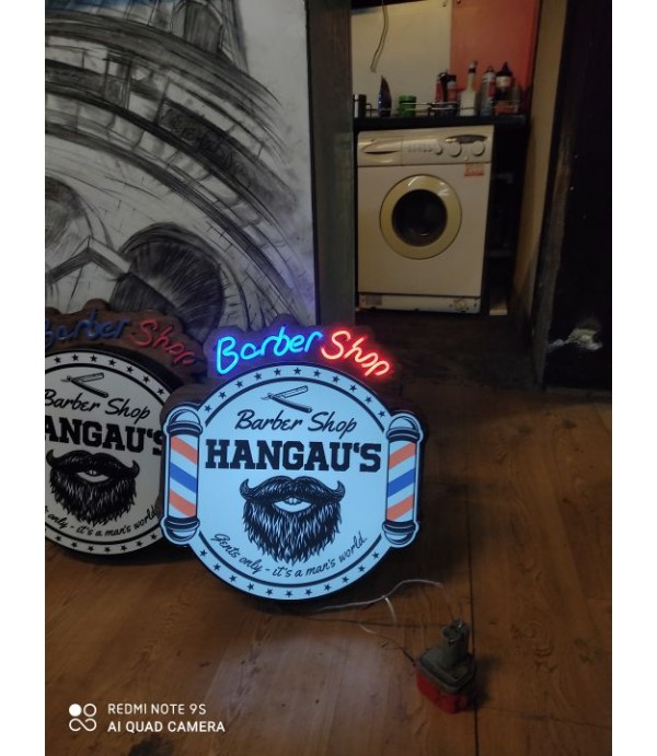 Almanya Barber Ahşap Zemin Neon Görünümlü Hortum Led Tabela
