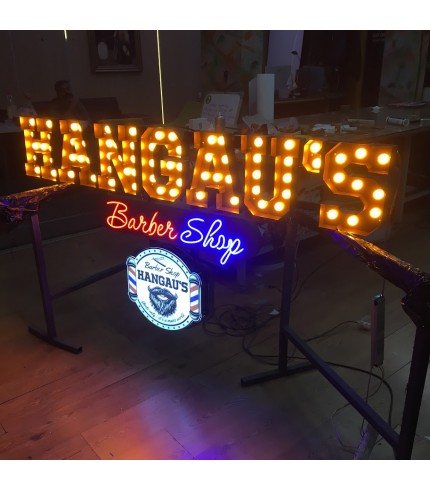 Almanya Hangau’s Barber Shop Ampullü Retro Kutu Harf Tabela