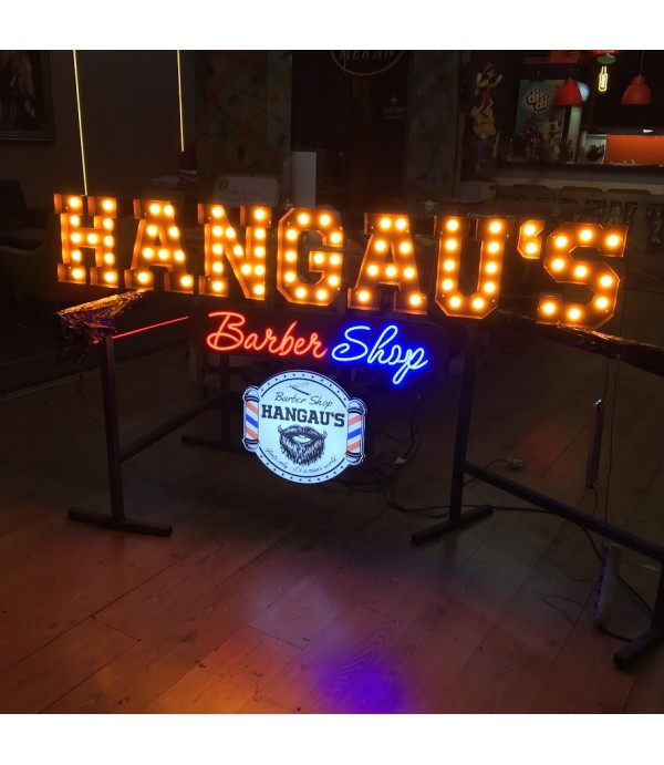 Almanya Hangau’s Barber Shop Ampullü Retro Kutu Harf Tabela