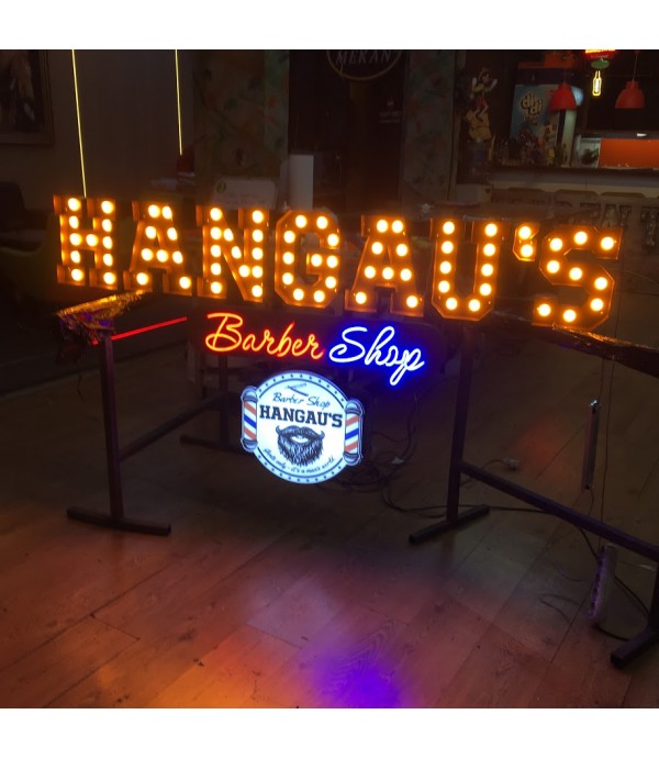 Almanya Hangau’s Barber Shop Ampullü Retro Kutu Harf Tabela