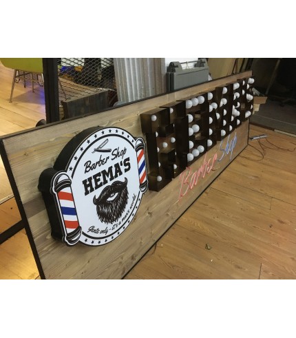 Almanya Hema’s Barber Shop Ampullü Retro Kutu Harf Tabela