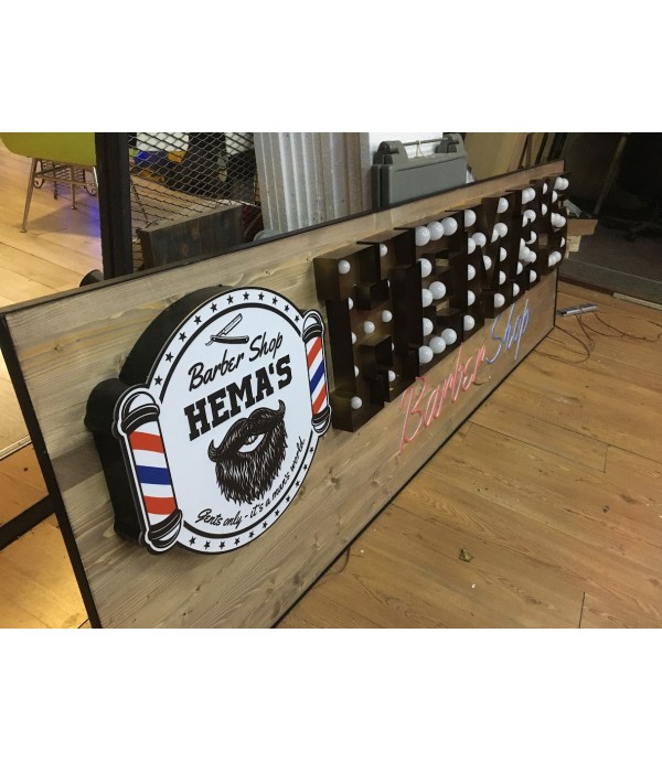 Almanya Hema’s Barber Shop Ampullü Retro Kutu Harf Tabela