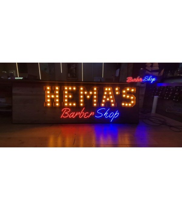 Almanya Hema’s Barber Shop Ampullü Retro Kutu Harf Tabela