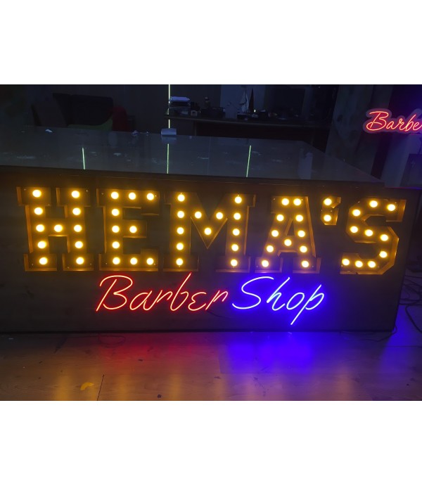 Almanya Hema’s Barber Shop Ampullü Retro Kutu Harf Tabela